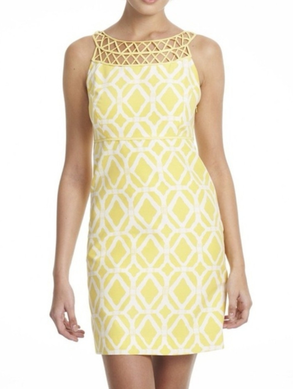 Lilly Pulitzer Sleeveless Yellow Geometric Shift Dress Size 8